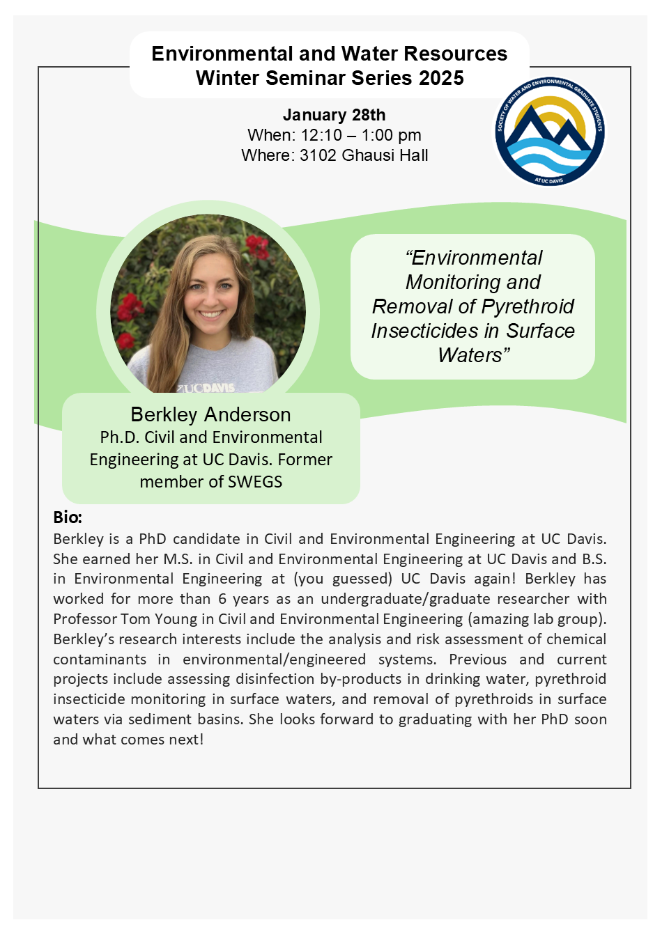 Berkley Anderson Flyer Presentation. January 28th from noon to 1pm, at Ghausi Hall Library.