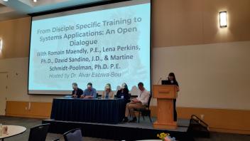 Introduction to the Discussion Panel from Julie Critchfield. Moderator: Professor Alvar Escriba-Bou. Panelists: Romain Maendly, PE; Lena Perkins, Ph.D; David Sandino, J.D; & Martine Schmidt-Poolman, Ph.D. & P.E.